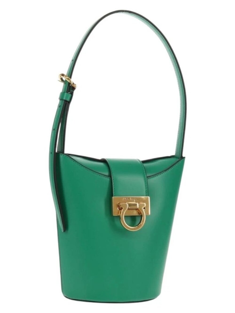 Salvatore Ferragamo Trifoglio Gancini Hand Bag Leather Green Gold Auth am10108V